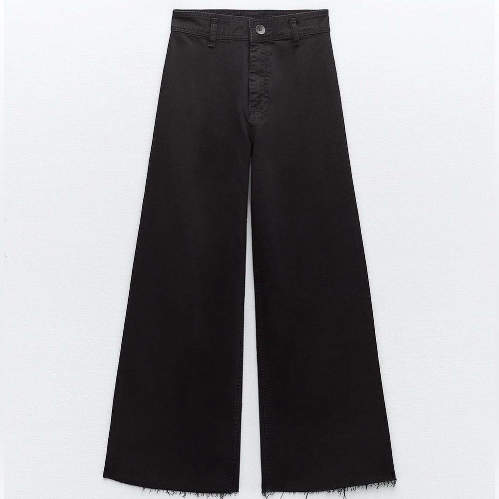 Zara Marine Straight High Rise Wide Leg Black Jeans Pants Sailor